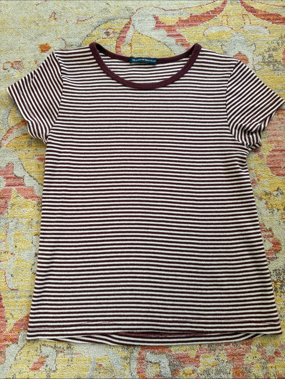 Brandy Melville Burgundy and White Striped Short Sleeve Tee